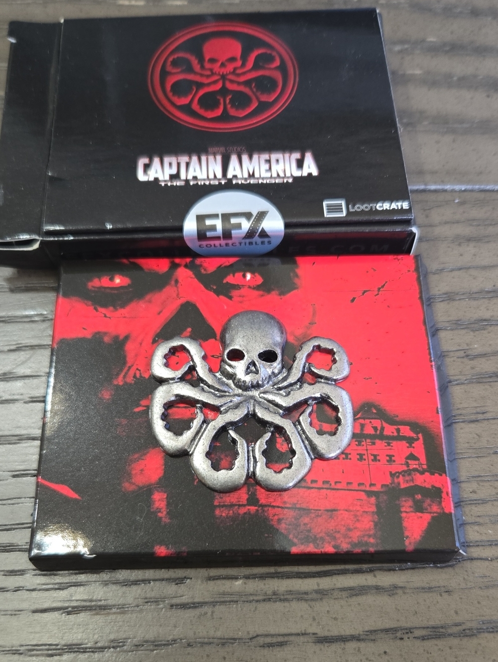 Marvel HYDRA Skull Octopus Metal Pin - Silver on Red